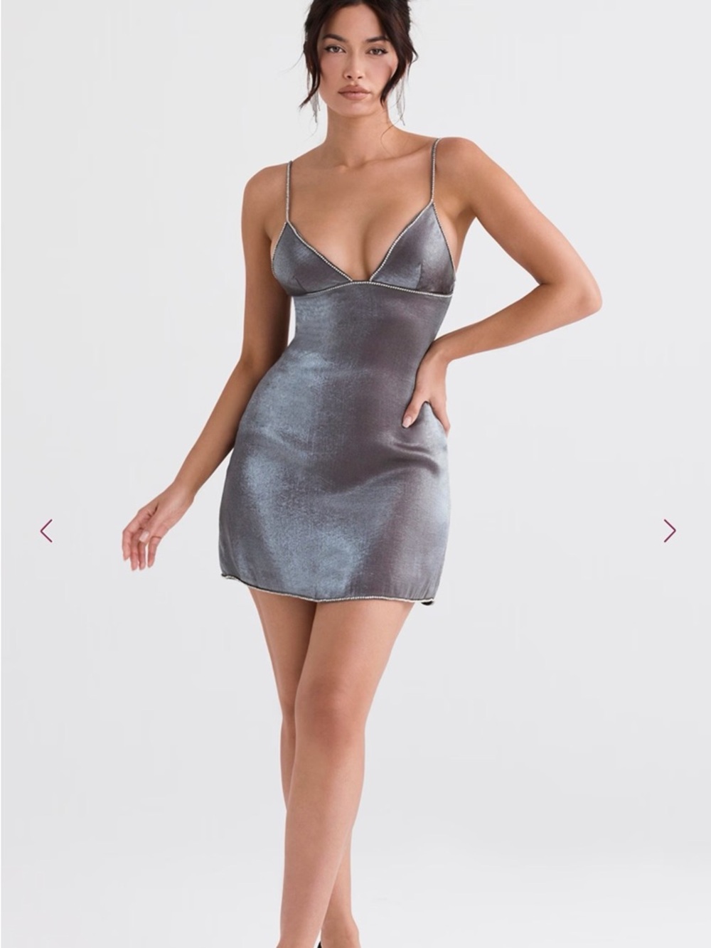 House of CB Silver Metallic Mini Slip Dress